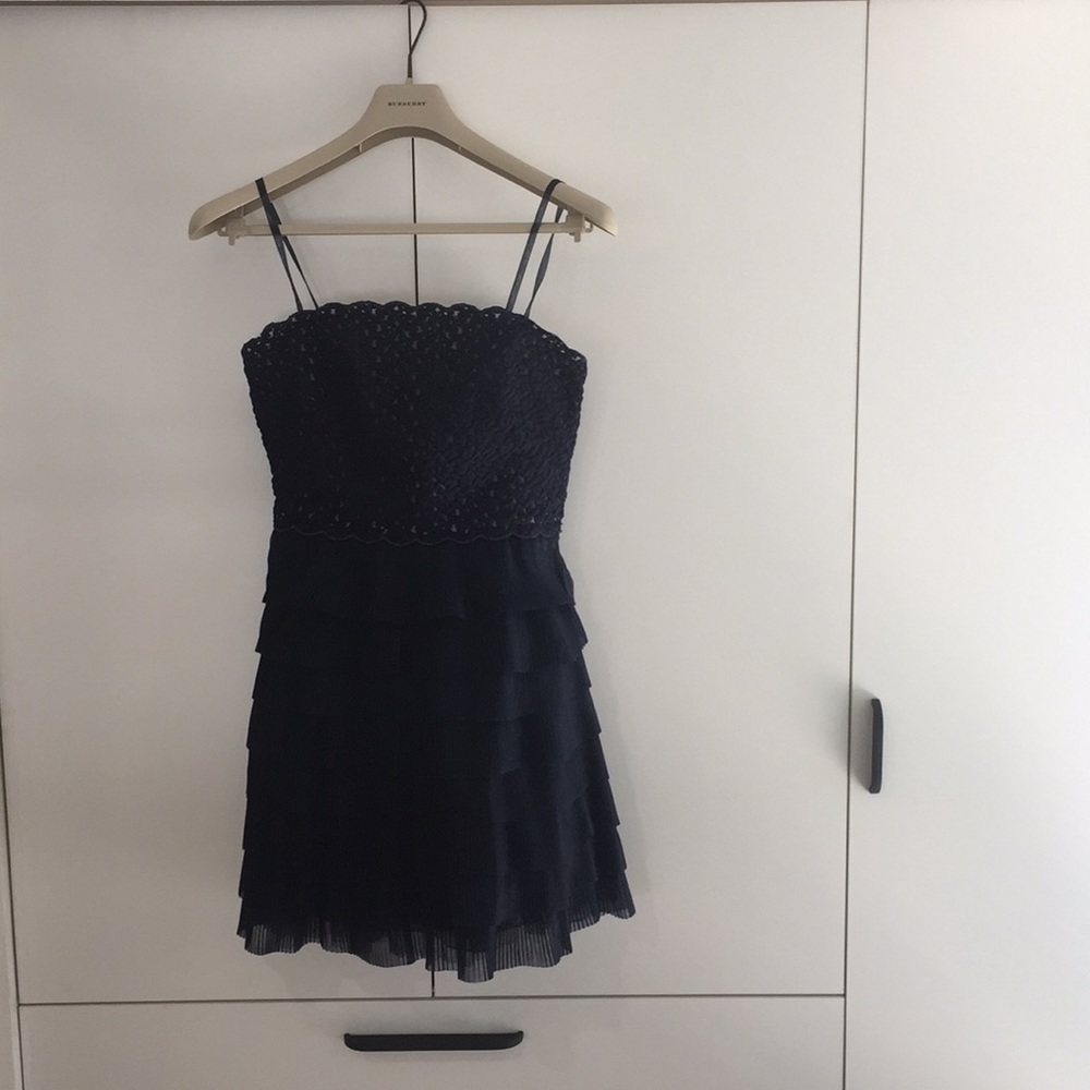 SARA EMANUEL PLEATED ORGANZA DRESS MIDNIGHT BLUE